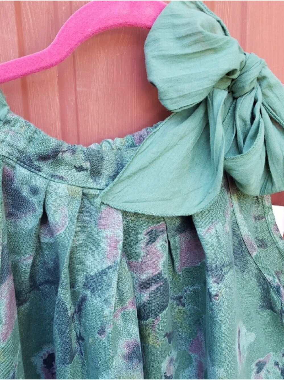 100% Linen Made In Italy Green Floral Halter Tie-Shoulder Maxi Dress - Picture 3 of 6